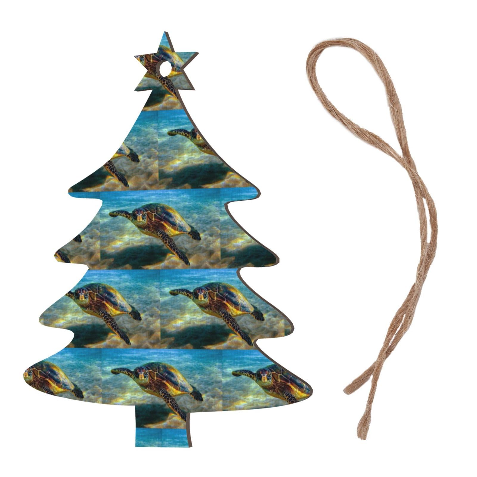 Decorazione Natalizia Tartaruga Marina In Legno: Ornamento Per Albero Con Nastro E Confezione Regalo
