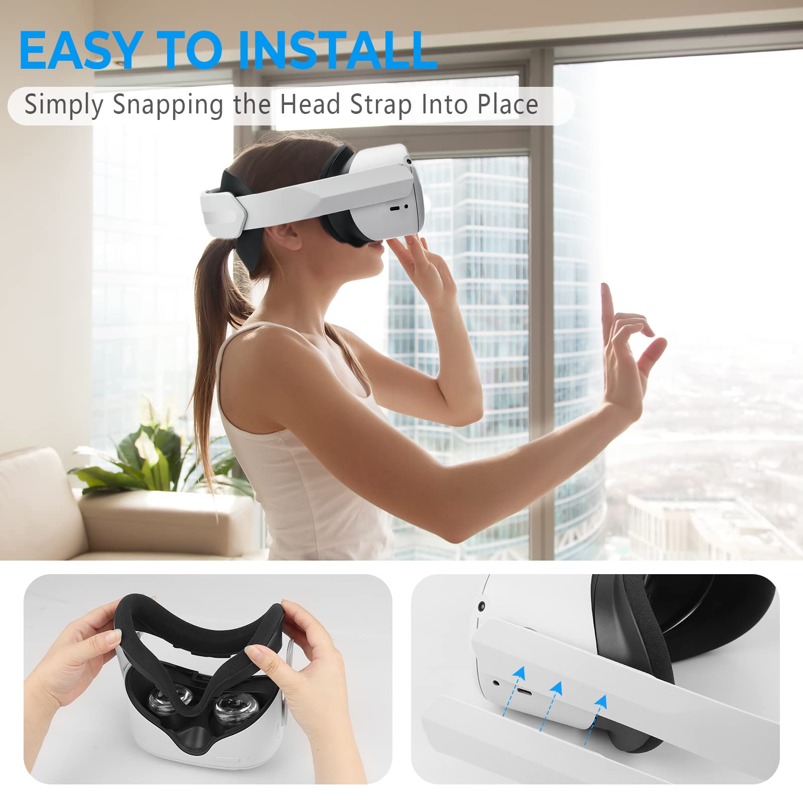Hevanto Correa para Oculus Quest 2, Correa Elite Reducir la Presión de la Cabeza, Ajustable Correa Reduce la presión de la Cabeza, Accesorios para Oculus Quest 2
