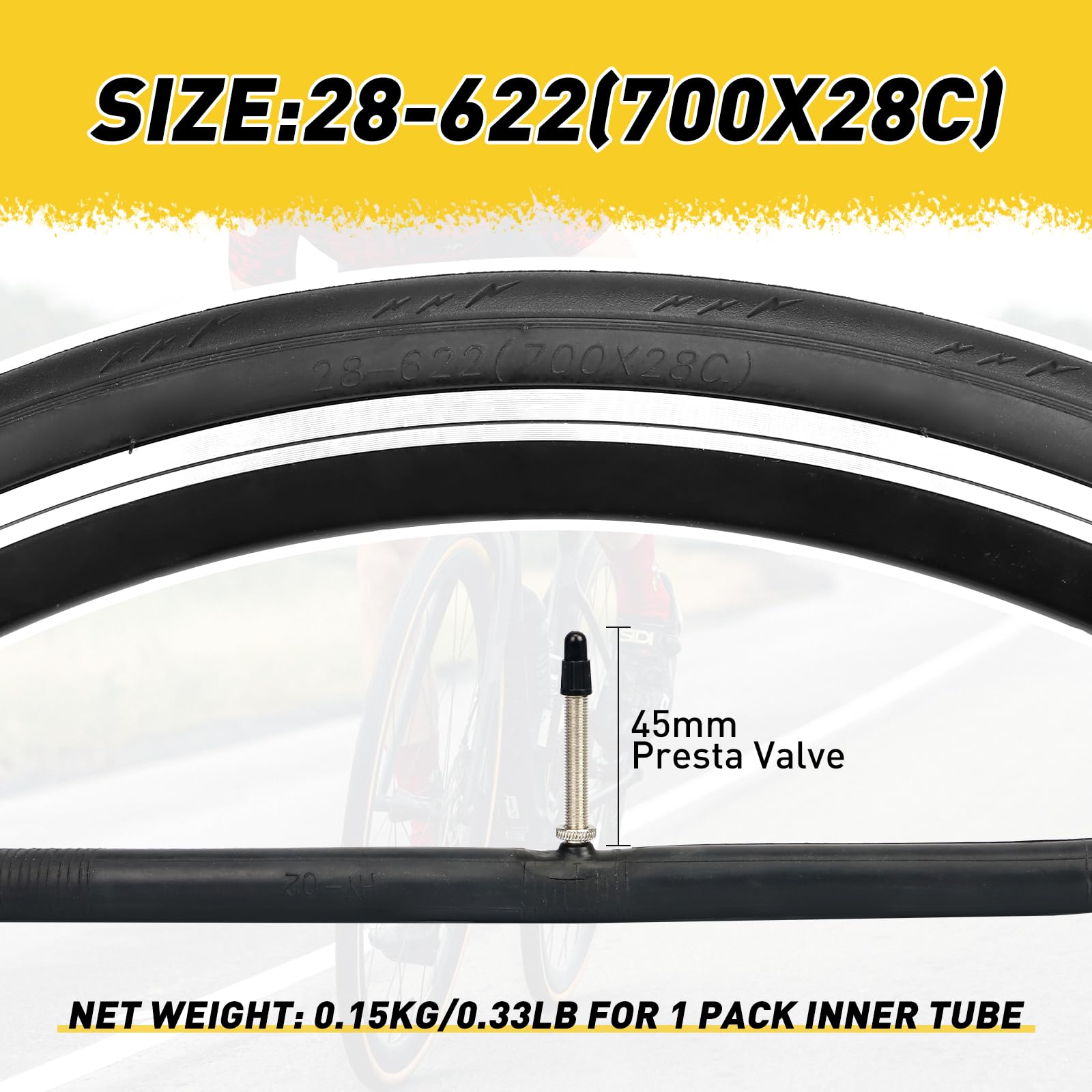 WEEROCK Two Pack 700C Road Bike Tire 700 X 28 Racing Bicycle Tire with 2 Pack Inner Tubes 45mm Presta Valve, Replace Bike Tyres, Black