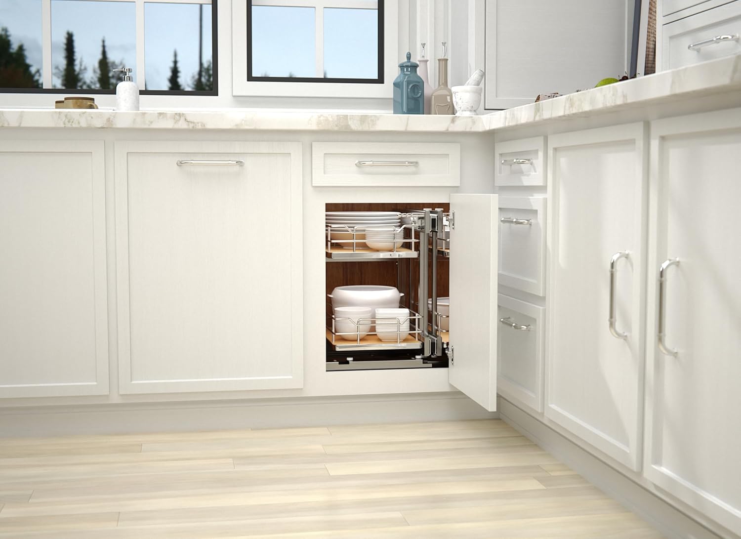 Rev-A-Shelf Maple Two-Tier Elite Optimizer w/Soft-Close for 15" Blind Corner Cabinet Openings