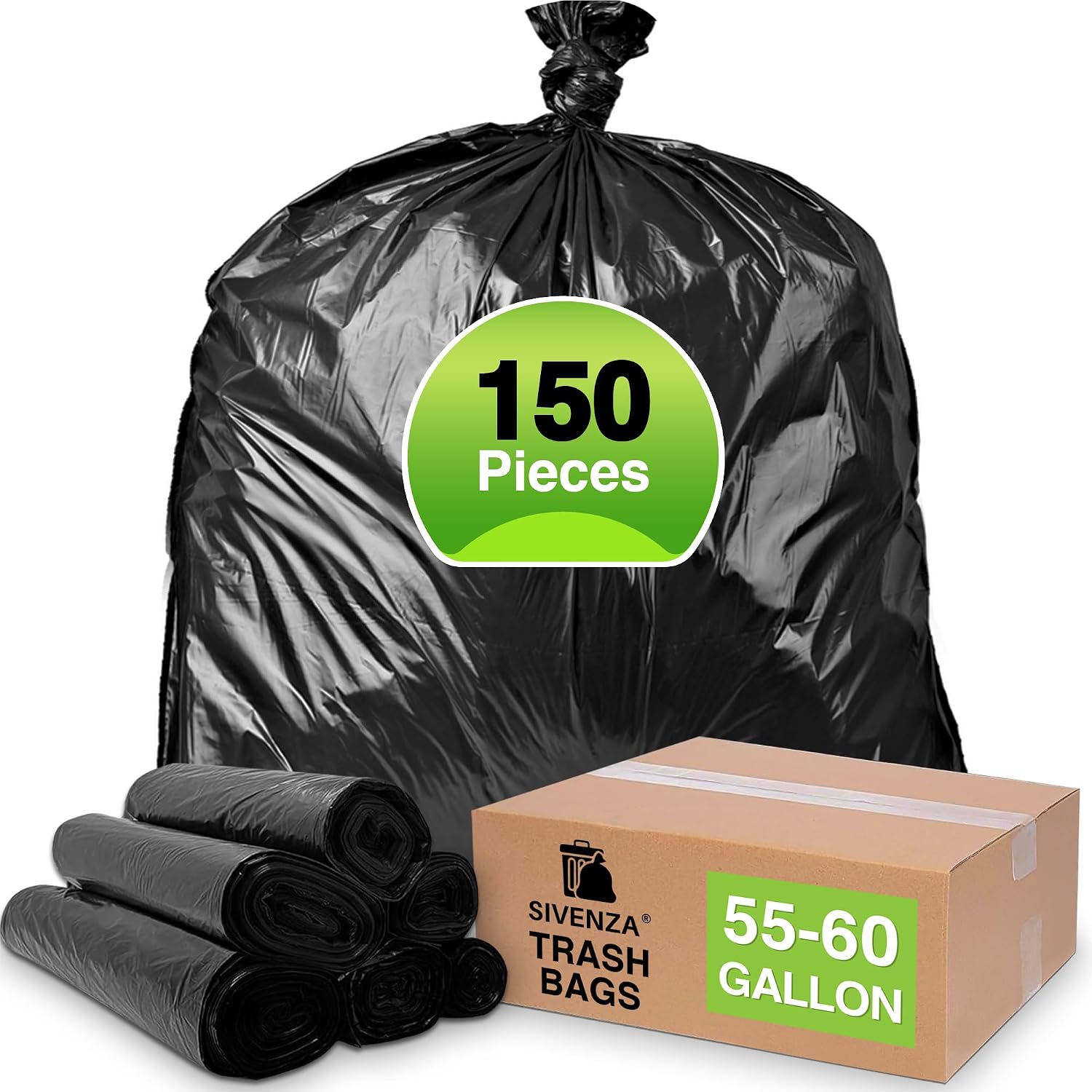 55-60 Gallon Trash Bags | Heavy Duty | 150 Count | Large Black Garbage Bags.