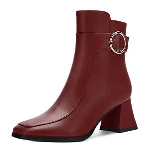 Womens Boots Square Toe Short Boots with Side Zipper Buckle Fashion Mid Chunky Heel Ankle boots for Women