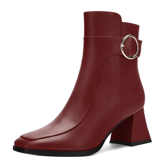 Womens Boots Square Toe Short Boots with Side Zipper Buckle Fashion Mid Chunky Heel Ankle boots for Women