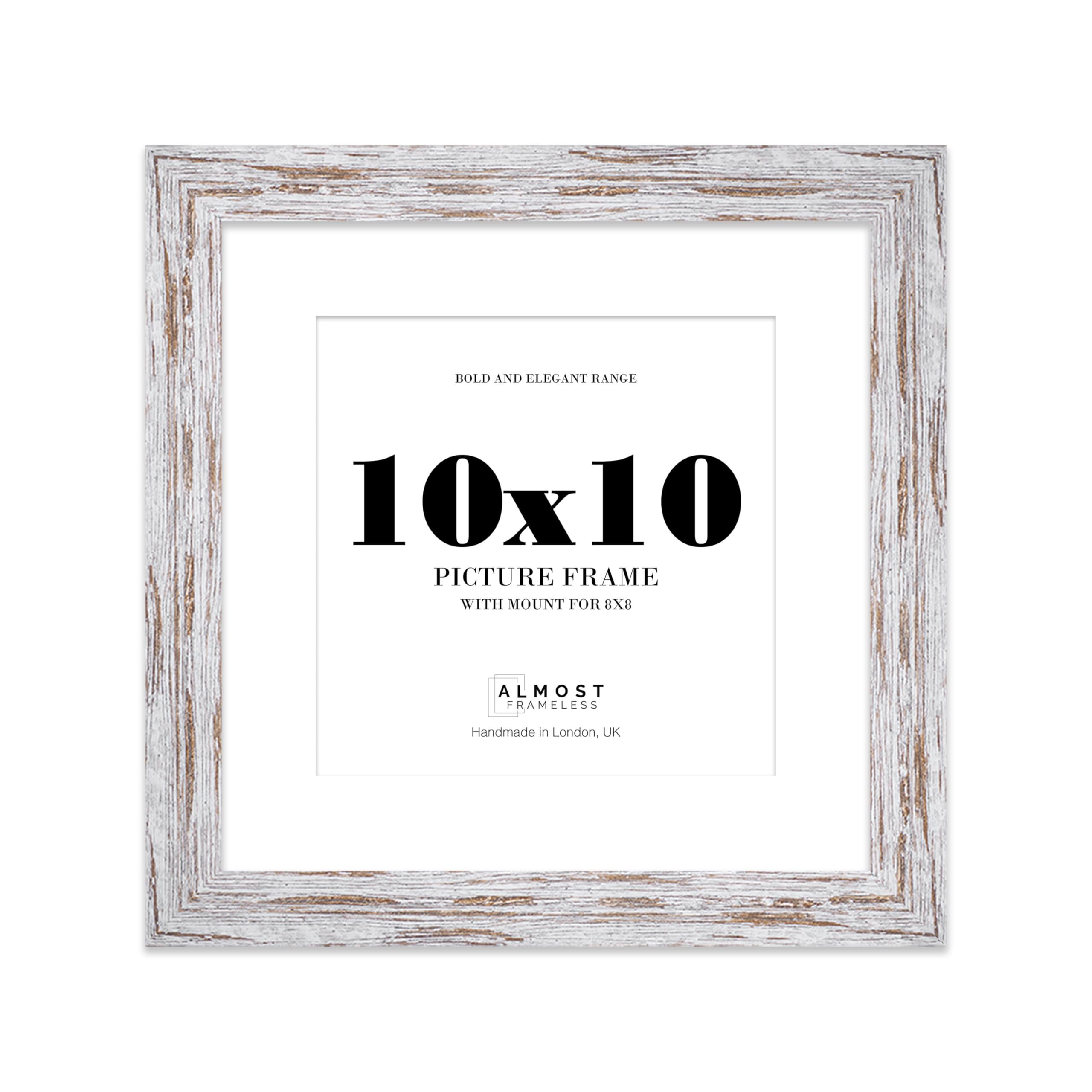 10x10 Distressed Wood Square Frame With Mount for 8x8 Pictures 28mm Edge Frame Display with Wall Hooks and Kickstand, 1 Pack