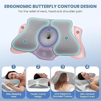 Memory Foam Pillow for Neck and Shoulder Pain,Orthopedic Cervical Pillow,Ergonomic for Side Sleeper,Superior Comfort for Side, Back & Stomach Sleep,Light grey
