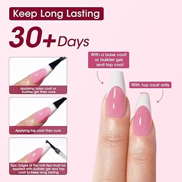 Gellen Square French Tip Press on Nails - 3 in 1 Soft Gel Nail Tips, 330 pcs 15 Sizes Pink Long Square French Nails Press on Long-lasting, No Need to File Press on Nails