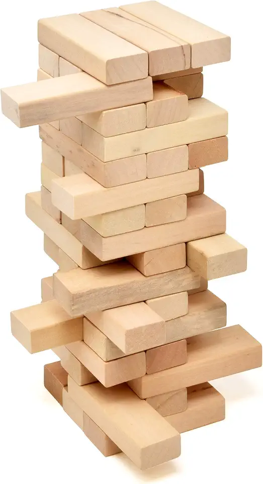 Timber Tower Wood Block Stacking Game, 48 Piece Classic Wooden Blocks for Building, Toppling and Tumbling Games, Deluxe Stacking Game