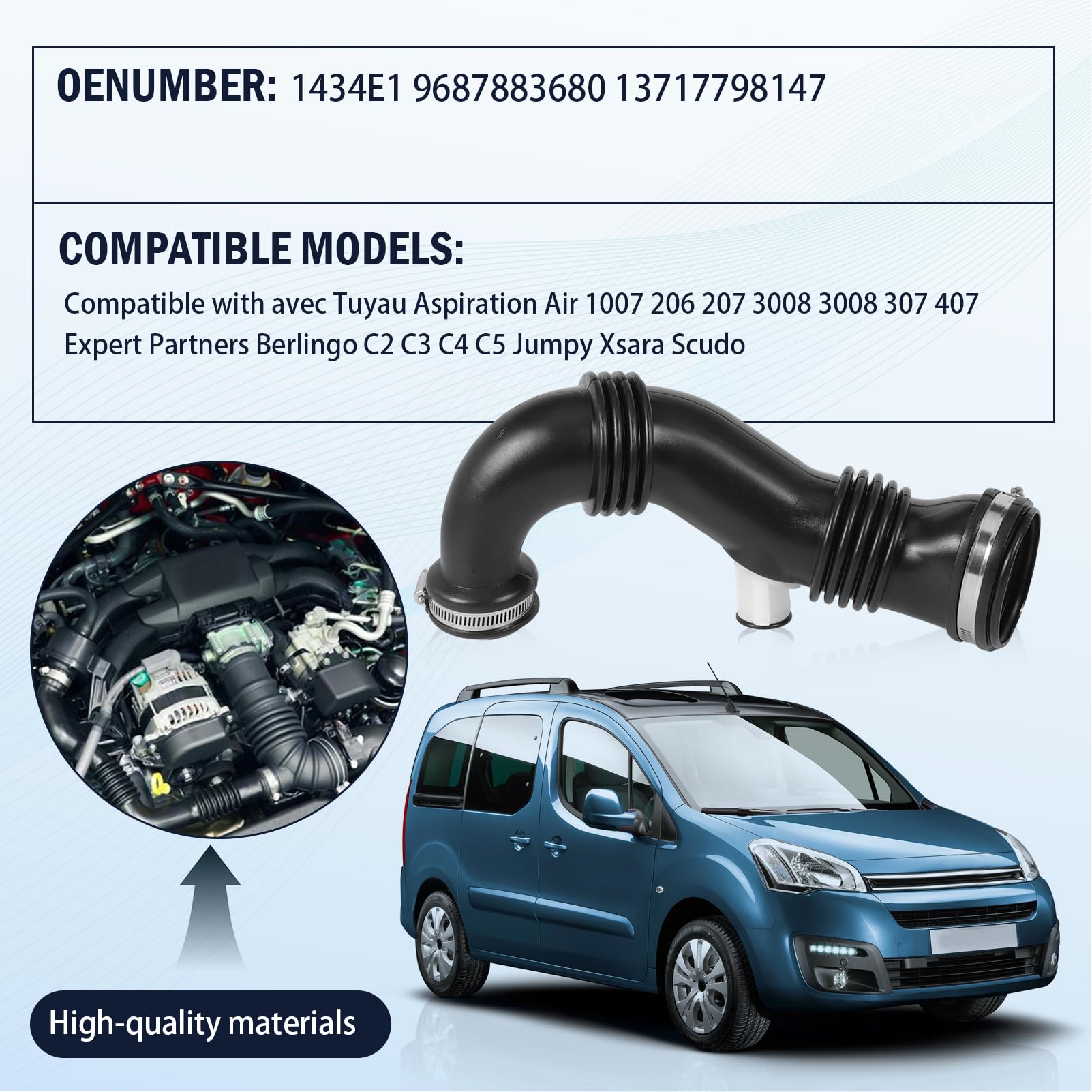 Tubo di aspirazione Adatto per 1007 206 207 3008 307 308 407 Expert Partner per Berlingo C2 C3 C4 C5 Jumpy 1434E1