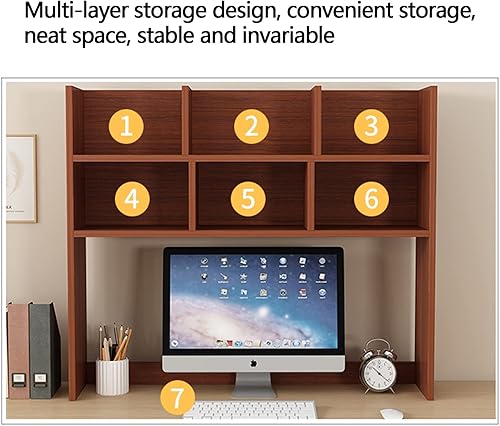 Miniatura 4 de Estantería pequeña de escritorio – 2 niveles de madera maciza, estantes de almacenamiento domésticos de gran capacidad, estantería simple para