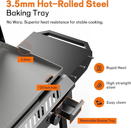 Miniatura 7 de Veralune Estufa y plancha de propano 3 en 1 con encendido y regulador, 225,000 BTU Potente plancha de gas portátil con estante de almacenamiento,
