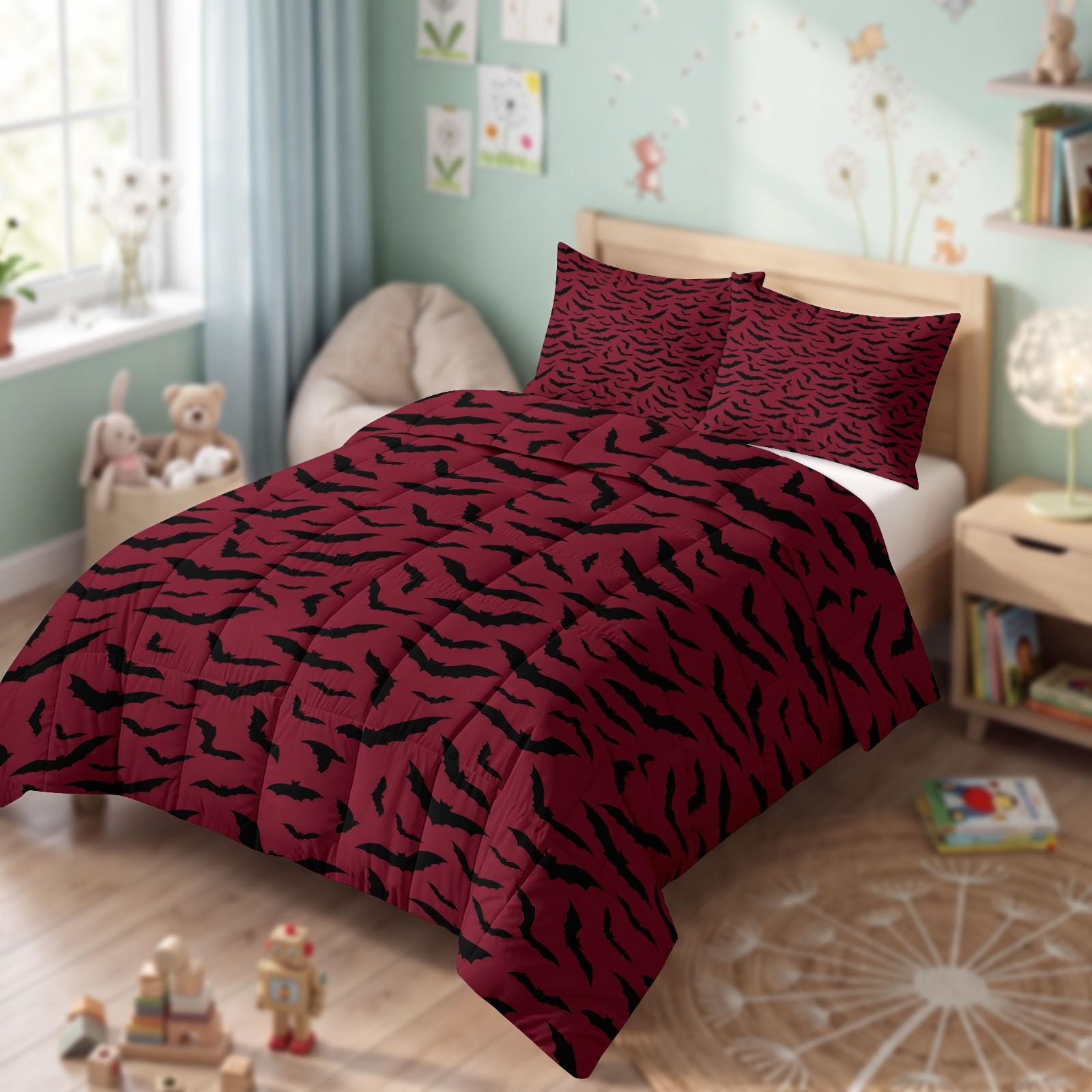 Couette Imprimée 4 Saisons sans Housse Animaux Chauves-Souris Noires
