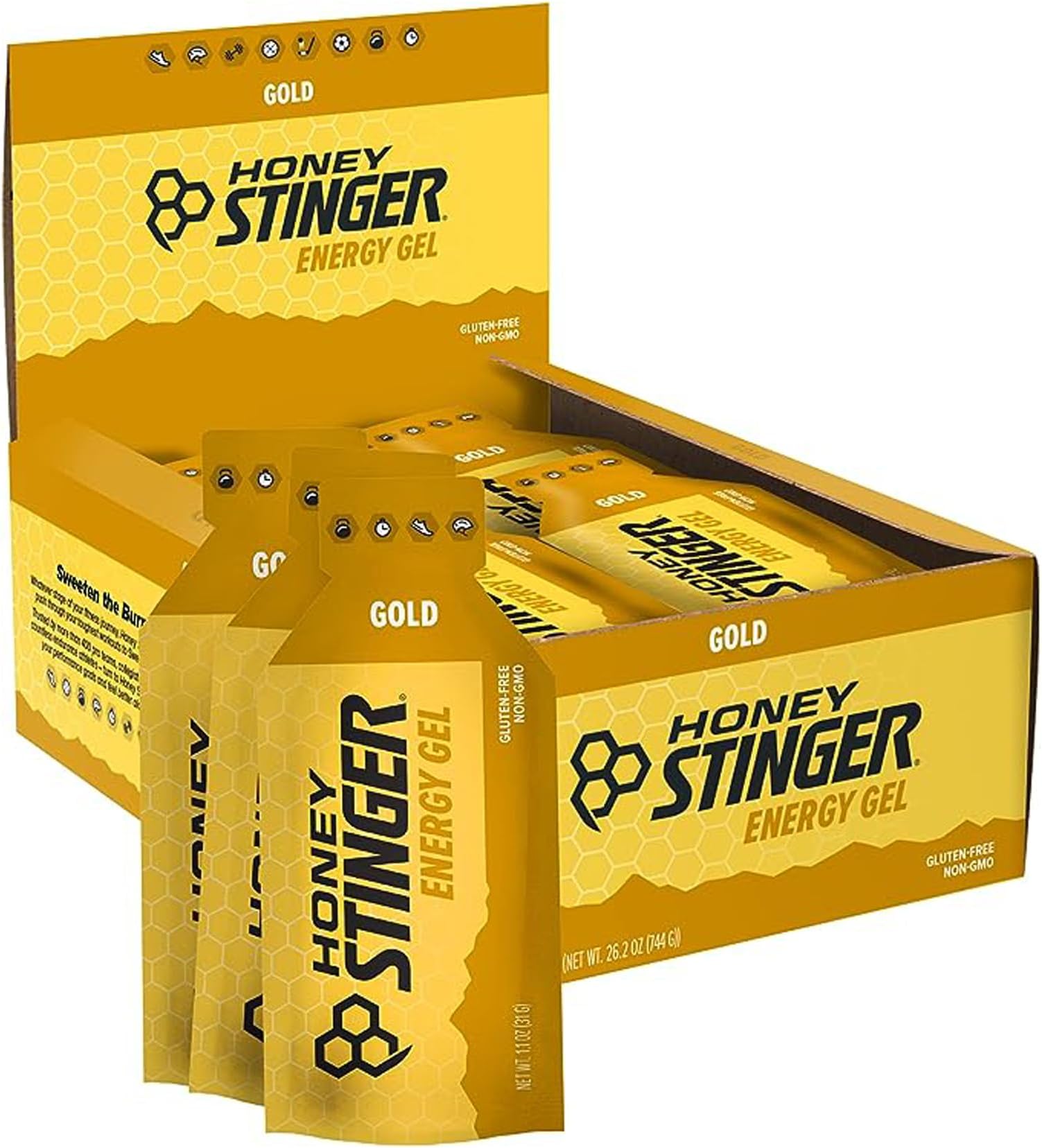 Honey Stinger Gold Energy Gel, Gluten Free & Caffeine Free, for Exercise, Running and Performance, Sports Nutrition for Home & Gym, Pre and Mid Workout, 24 Pack, 26.4 Ounce