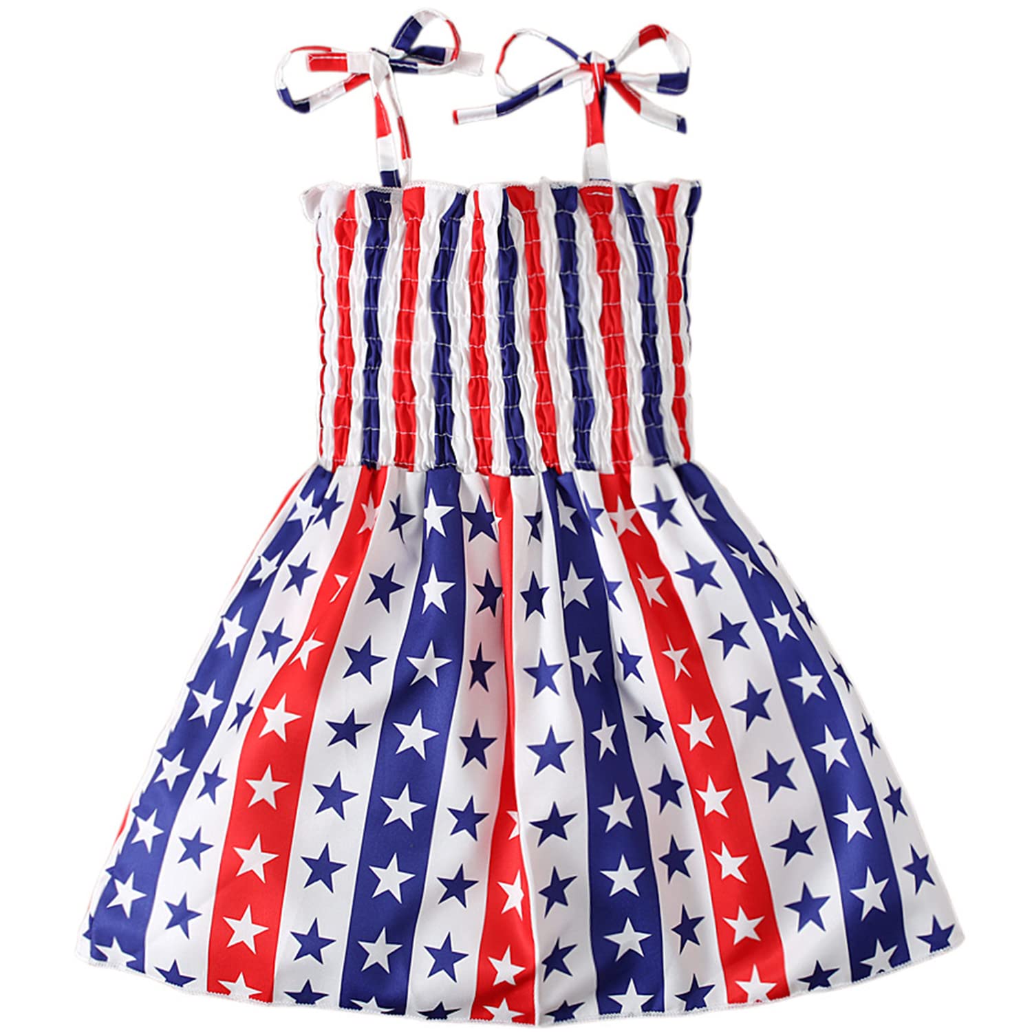 MUJOQE Toddler Girls Dress 4th of July Straps Dresses American Flag Stars Striped Sundress Independence Day Patriotic Outfits
