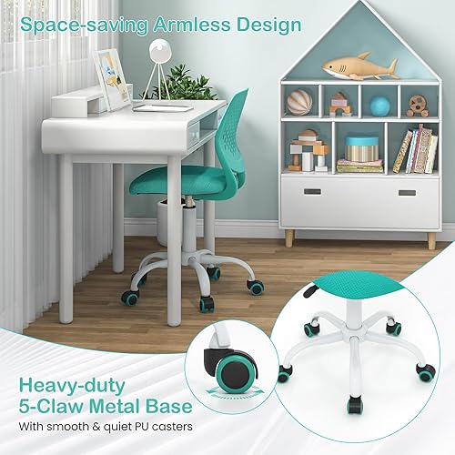 Miniatura 7 de Giantex Silla de escritorio para niños, asiento de estudio para niños de malla sin brazos, silla giratoria para computadora de escritorio para