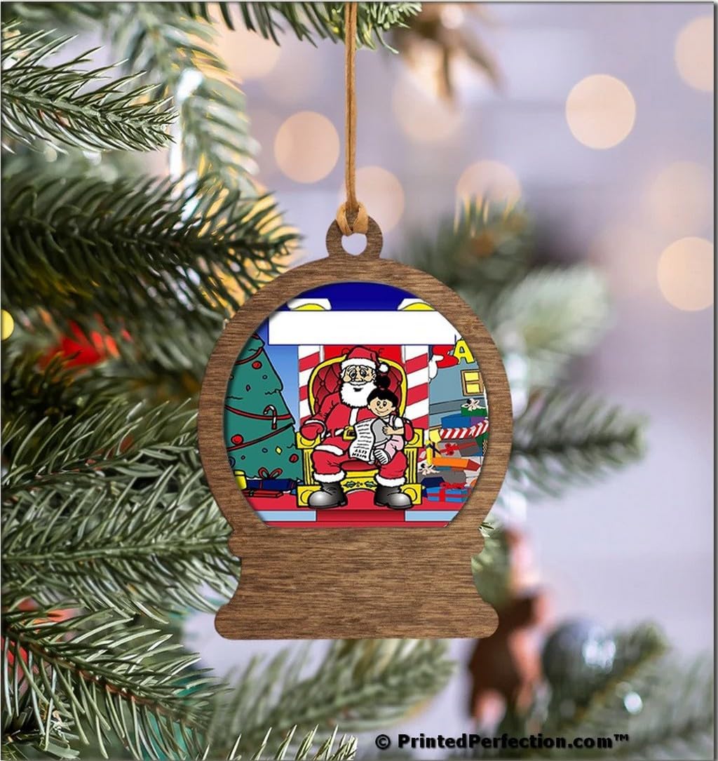 PrintedPerfection.com Personalized Santa Visit Girl Wooden Snow Globe Shaped Christmas Ornament