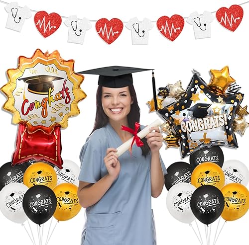 Miniatura 3 de Balterever Decoraciones de graduación de médico 2024 Congrats Doctor Banner Bunting Decoración del Día del Médico, decoraciones de residencia Día de