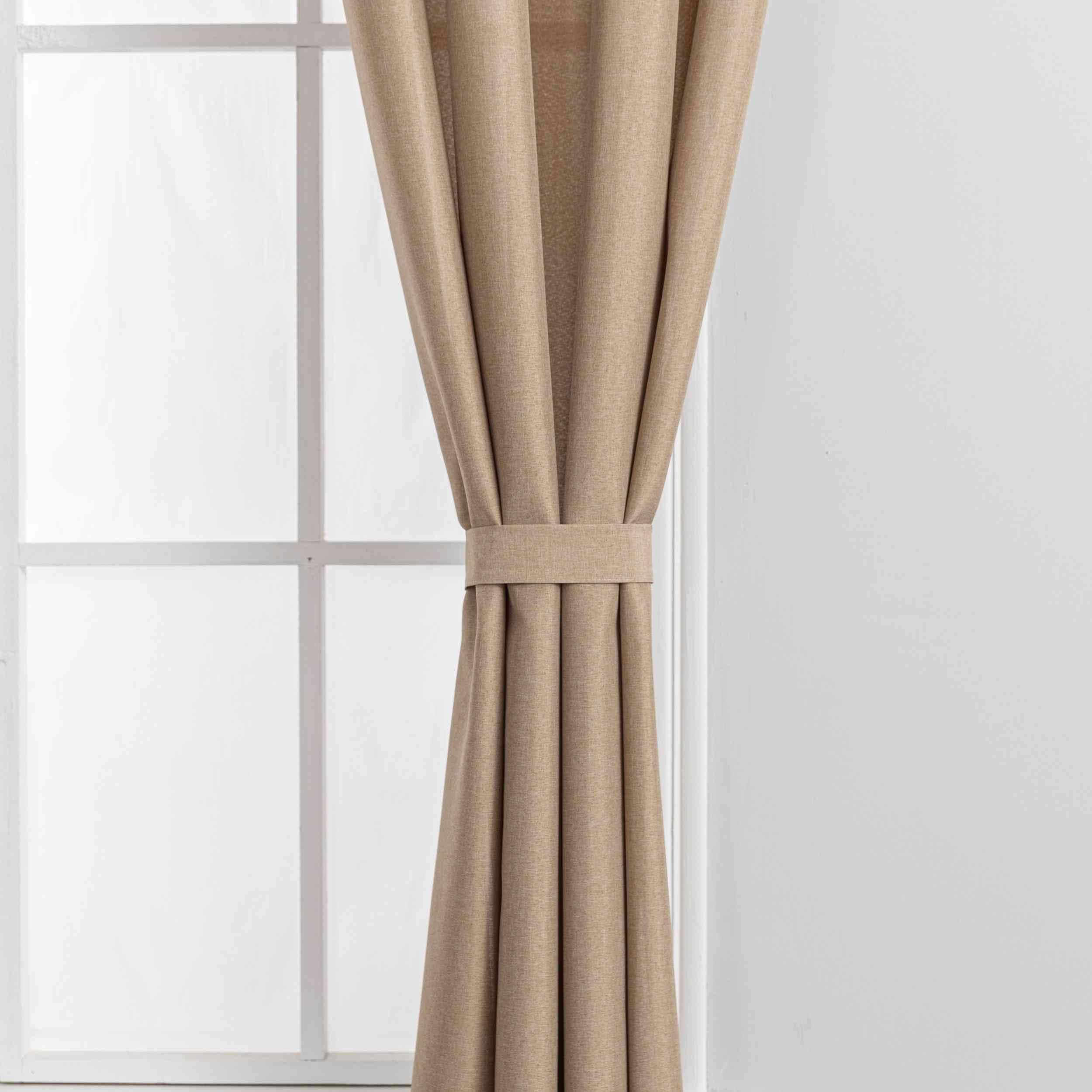 Gardinen-Set 3-teilig S Wien« | 2 Vorhänge Leinenoptik HxB 245x145 cm Taupe und 1 Voile Batist Store HxB 245x300 cm Weiß 1:2 Wellenband 2025100-110S1