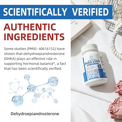 Miniatura 3 de Suplemento de DHEA para mujeres de 40 años y hombres, apoya las hormonas* equilibrio, DHEA 25 mg (cápsula en cápsula), con L-teanina, Ashwagandha,