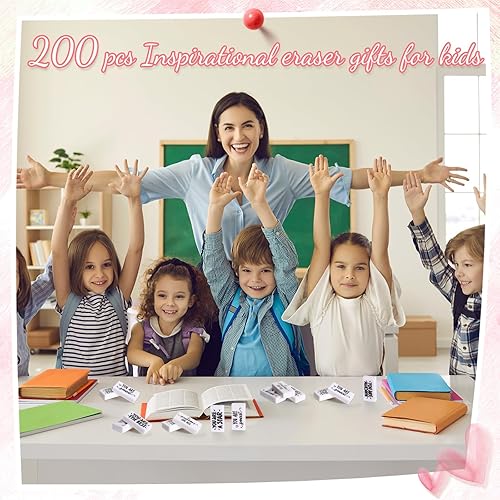 Miniatura 6 de PerKoop 200 unidades de borradores pequeños inspiradores de Navidad a granel, bonitos y divertidos borradores motivacionales, regalos para niños,