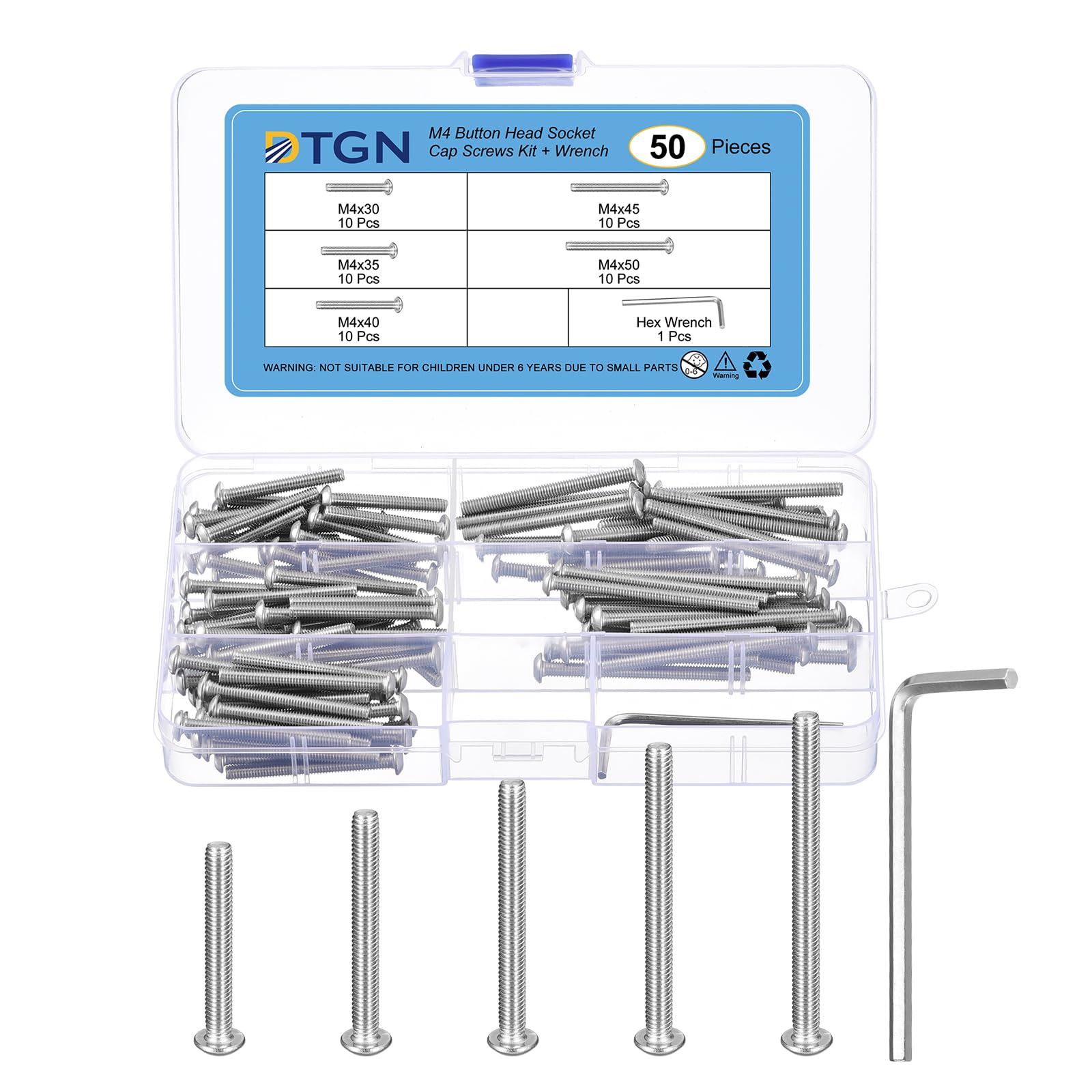 DTGN 50Pack M4(D) Button Head Socket Cap Screws Kit