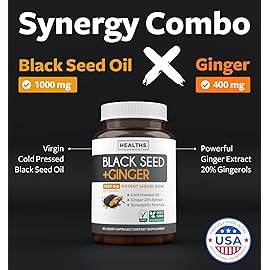 Cold-Pressed Black Seed Oil Capsules - Vegan Non-GMO Nigella Sativa Black Seed Oil Supplement with Ginger Extract for Wellness & Digestive Health Support - Gingerol & Thymoquinone-Rich (1 Month)