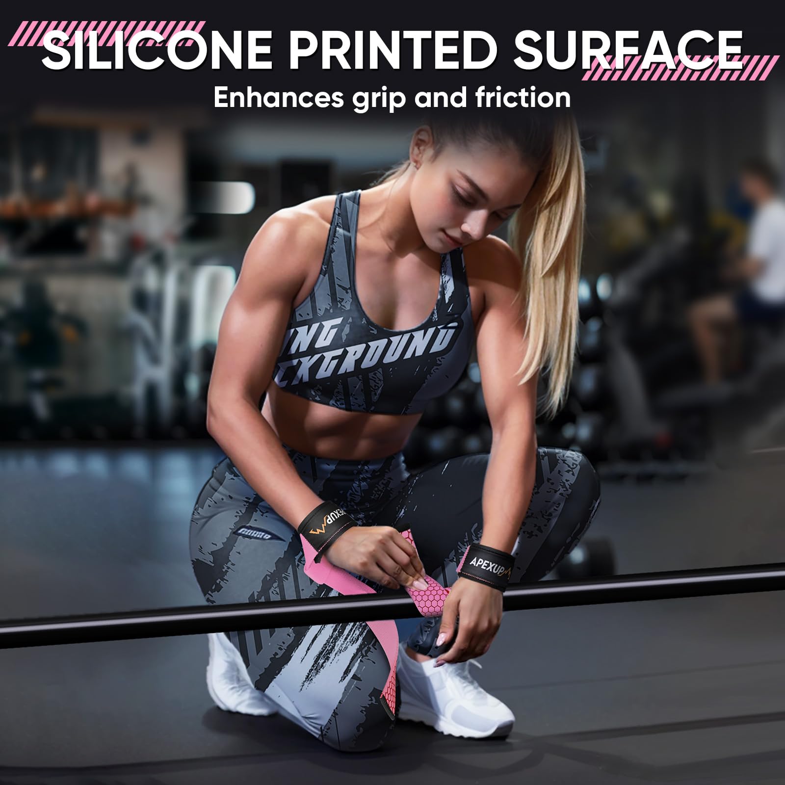 APEXUP Correas de levantamiento con neopreno acolchado, silicona antideslizante y algodón de alta calidad, correas de muñeca para levantamiento de pesas, gimnasio, culturismo, levantamiento de