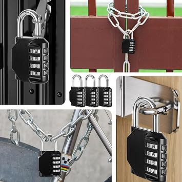 Pack of 3 Padlock Combination Lock 4 Digit Lock with Combination Code