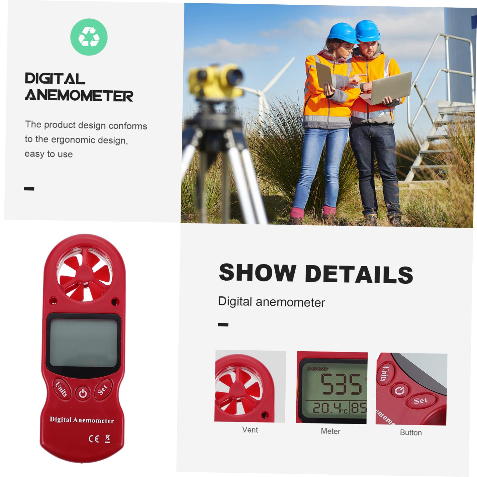 Anemómetro Digital de Mano con Higrómetro y Termómetro, Pantalla Lcd Retroiluminada, Medición de Velocidad del Aire para Climatización y Ventilación