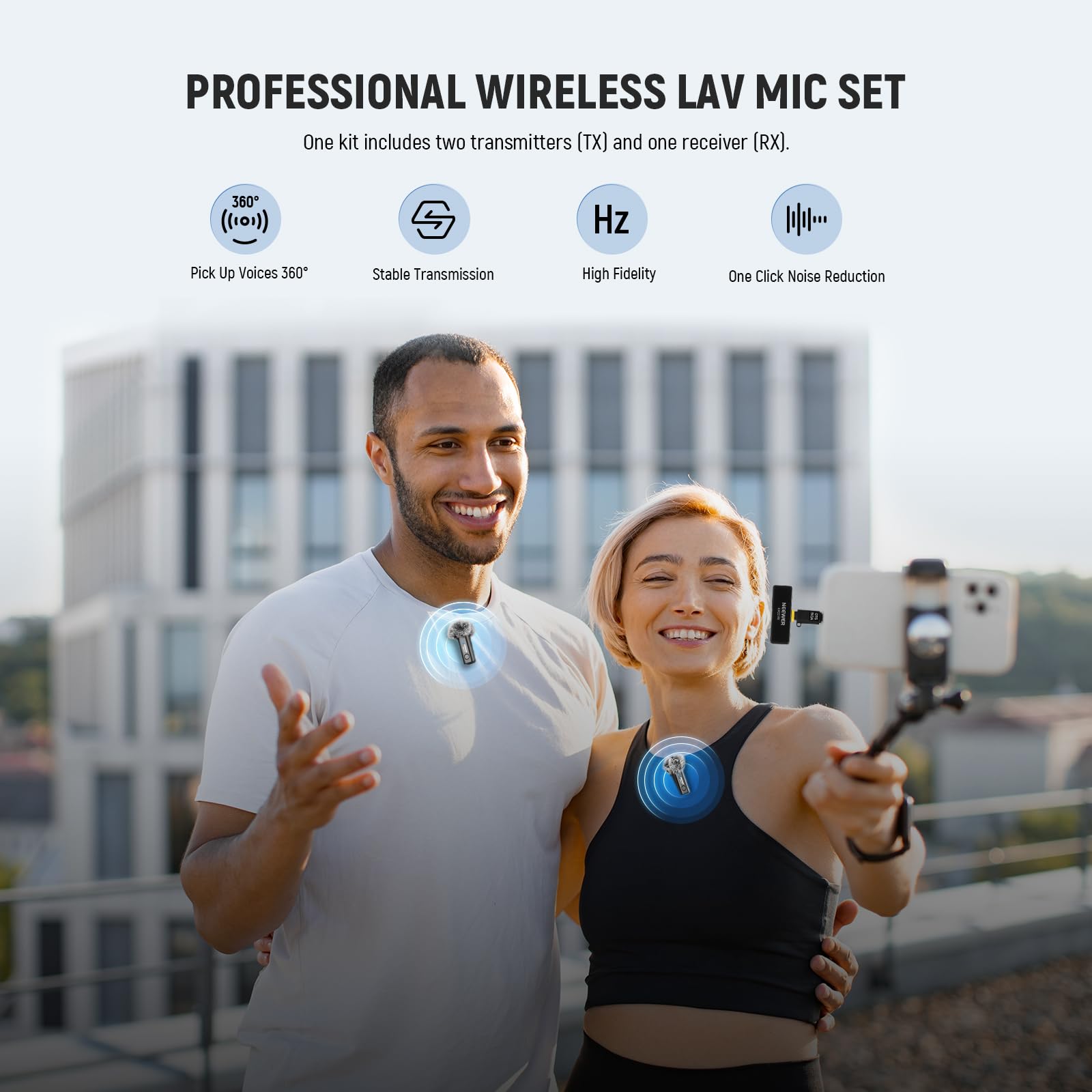 NEEWER Wireless Lavalier Microphone for iPhone Android Tablet PC Laptop 131ft/40m Range Noise Cancellation Omnidirectional Mic for Vlogging Live Streaming (1x RX + 2x TX), KM23