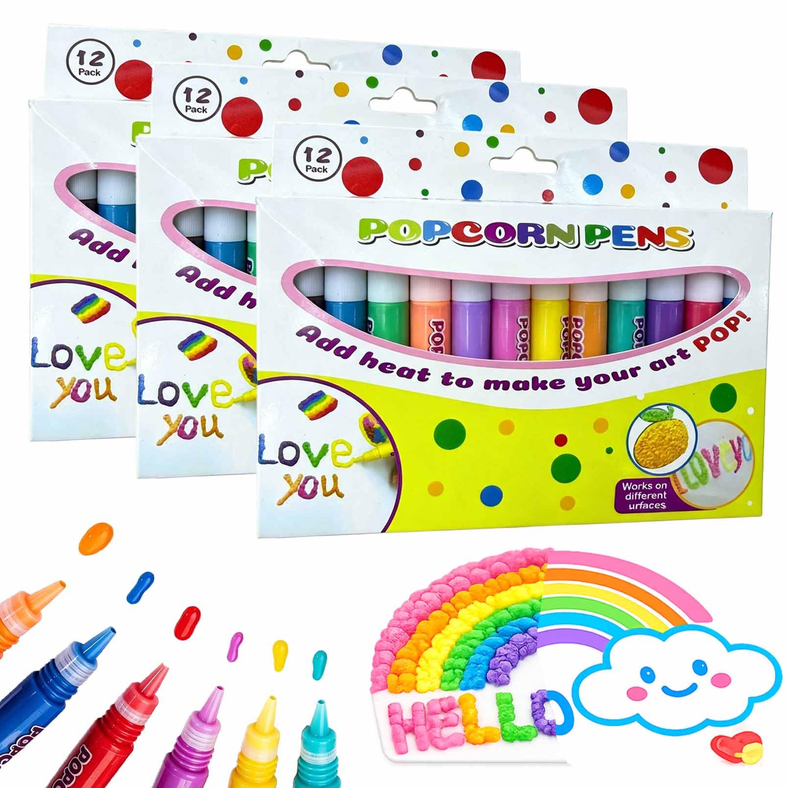 Popcorn Pens – 3D Puffy Art Pens, 6 Colors, Fluffy Bubble Drawing (3PCS-A)