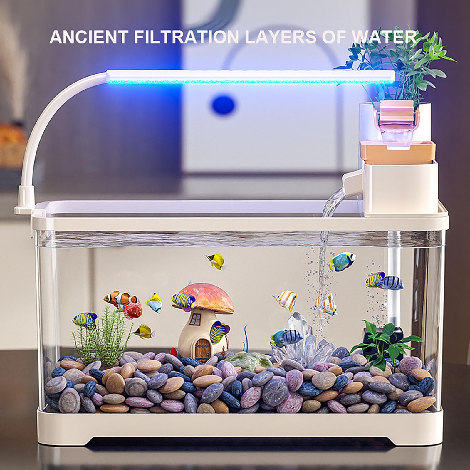Led Kit Acuario, Acquario Completo, Illuminazione LED, Incluso Filtering Box Serbatoio Del Pesce Desktop Per Principianti Mini Acquario Completo(Small)