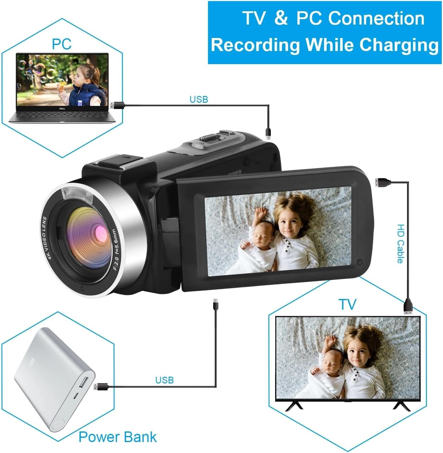 4Kデジタルビデオカメラ、写真撮影用ビデオブログ用カムコーダー、48MP