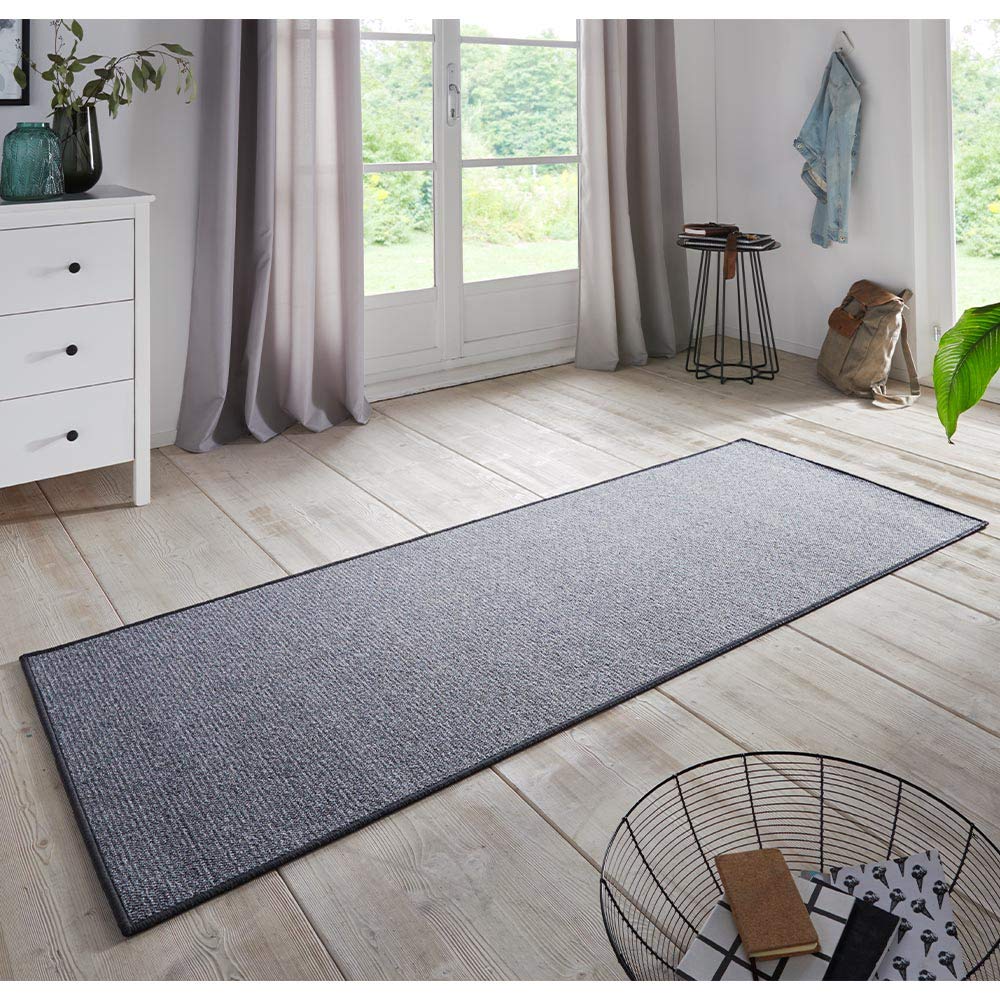 BT Carpet Bouclé Läufer – Küchenläufer rutschfest Teppichläufer Flachgewebe Kurzflor Teppich Küchenteppich für Flur, Küche, Wohnzimmer, Badezimmer, Bad – Grau, 80x400cm