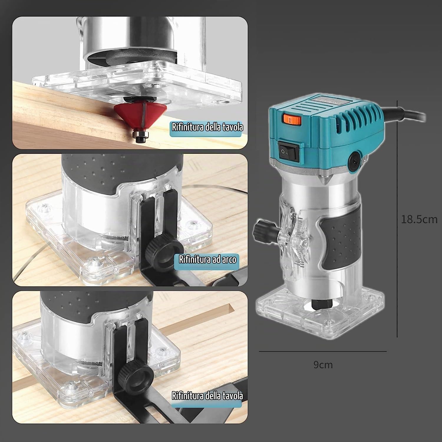 Rifilatore Fresatrice Verticale Elettrica 800W 3000RPM con Regolazione Velocità Fresatrice Palmare Rifilatore per Legno 6mm 6.35mm 8mm Fresa a una Mano per Bordi Lavorazione del Legno