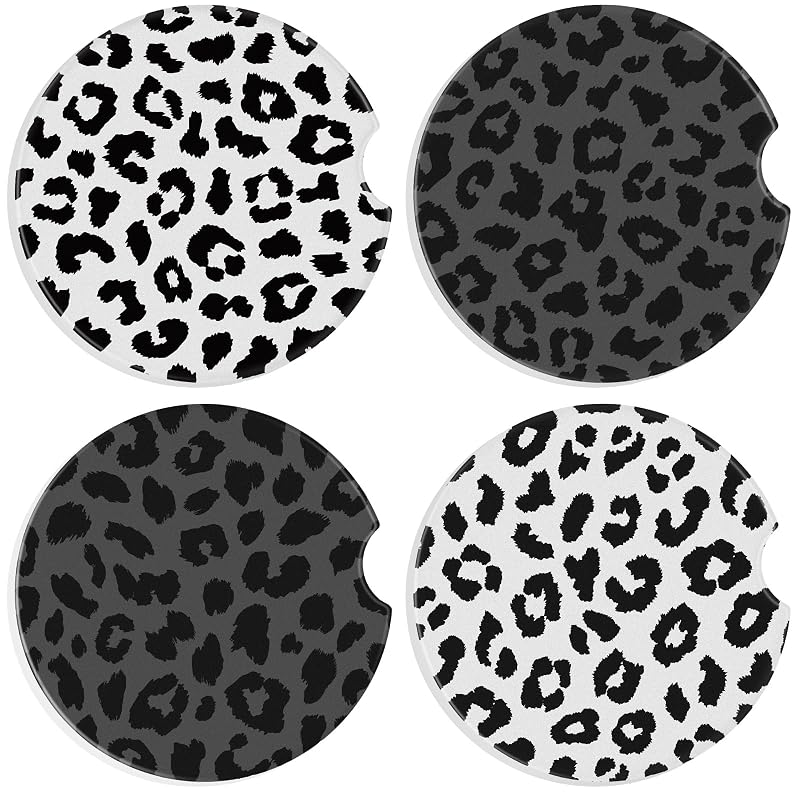 Porta-Copos para Carro Boao em Cerâmica com Estampa de Leopardo, 6,5 cm, Kit com 4 unidades