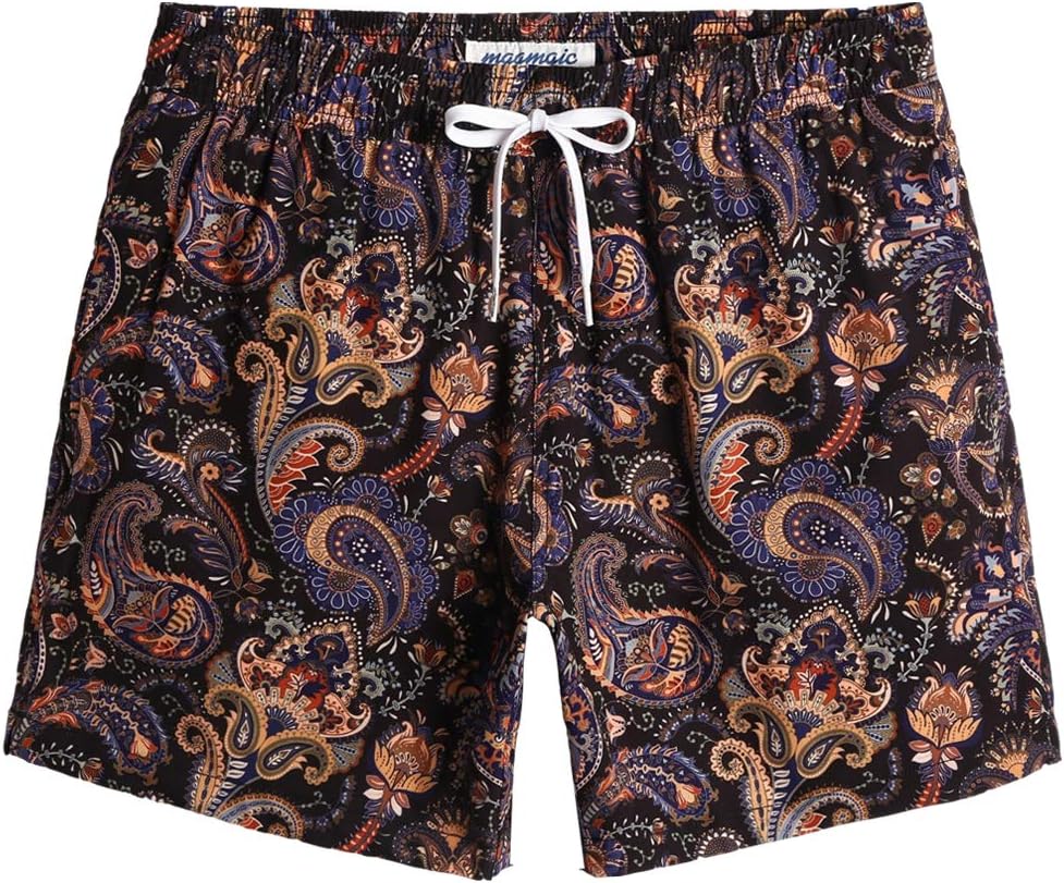 maamgic Mens Boys 80s 90s Vintage 4 Way Stretch Swim Trunks with Mesh Lining Quick Dry Swim Suits Board Shorts