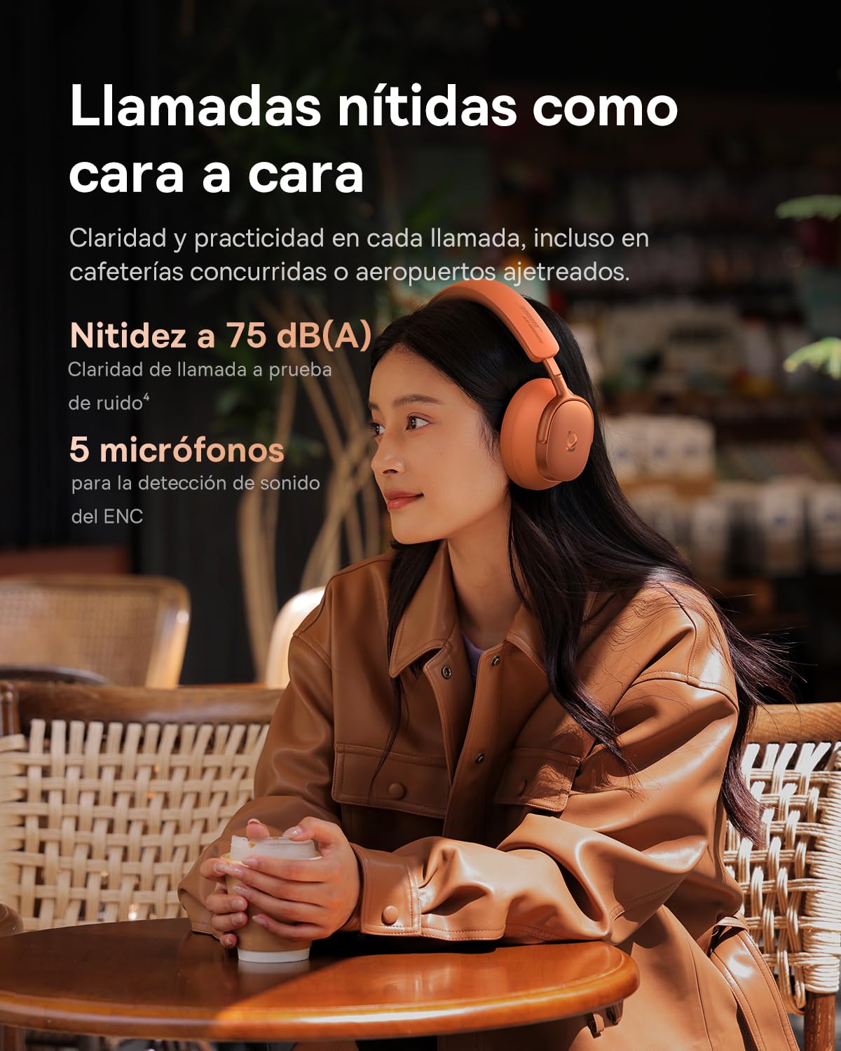 Baseus Inspire XH1 Auriculares inalámbricos Noise Cancelling, Sound by Bose, Comodidad Cloud, Dolby Audio y Hi-Res para un Sonido Increíblemente Dinámico, Autonomía de 100 h, Coral Atardecer