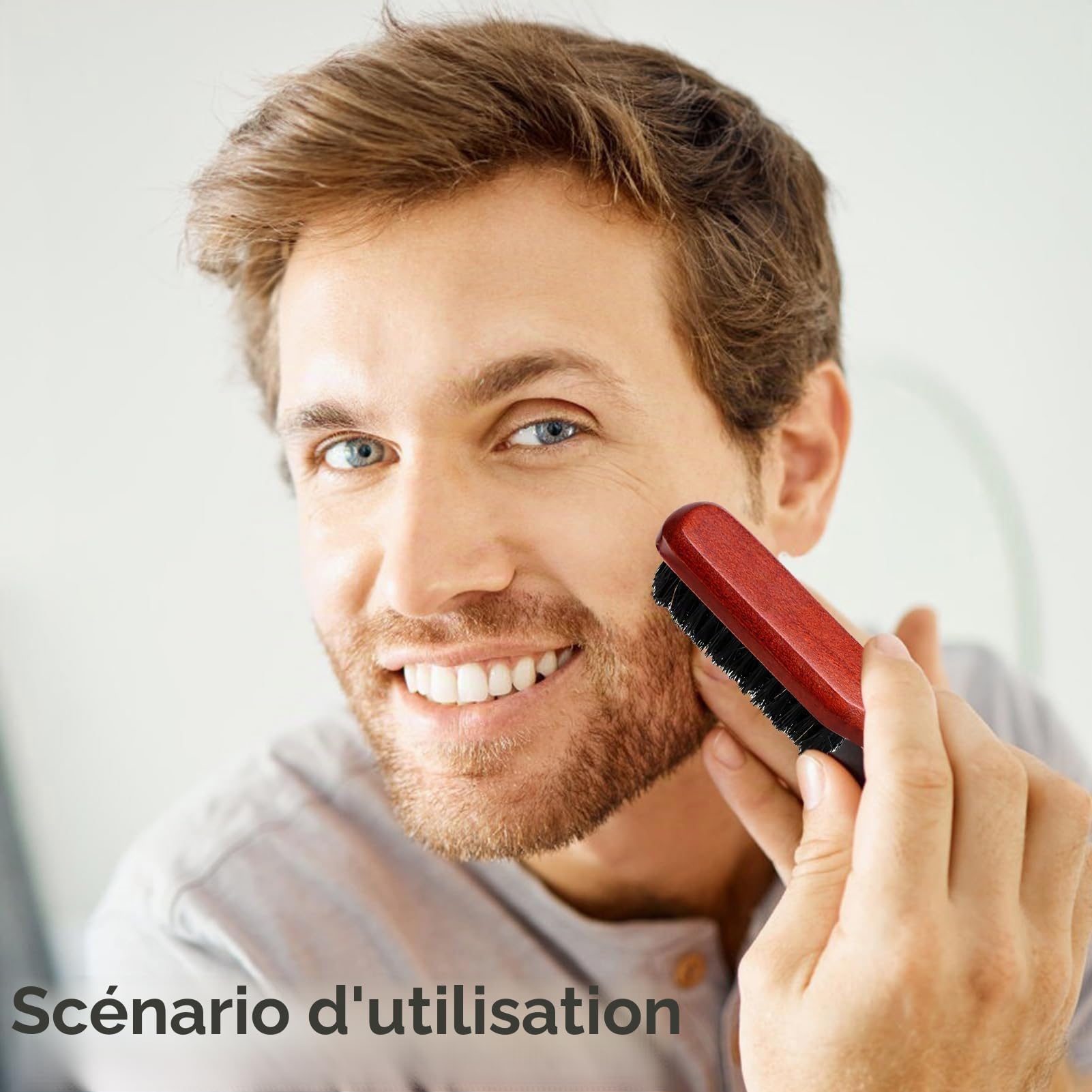 Brosse à cheveux et brosse à barbe en sanglier avec poils 100 % sanglier pour homme - Kit de soin de la barbe pour homme - Poils naturels pour cheveux fins et fins - Manche en bois de poire