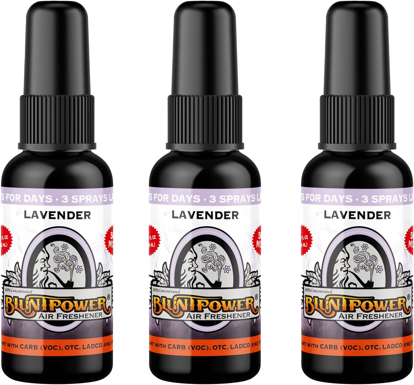 BluntPower Lavender, Concentrated Car Air Freshener - Premium Oil Based Air Freshener Spray For Home and Car - Long-Lasting Bathroom Spray, Freshener, & Odor Eliminator Spray, 3 Packs