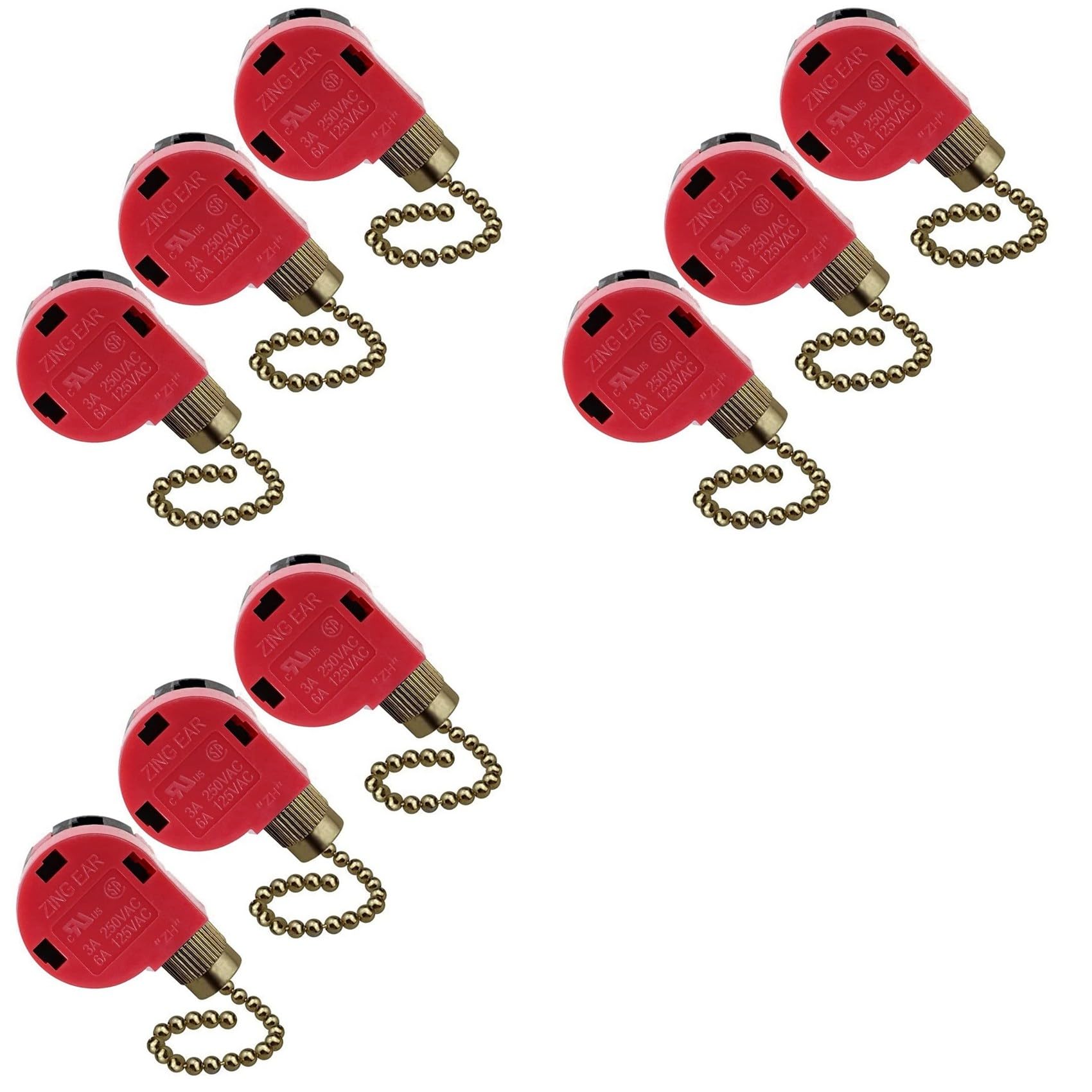 Jnchdghwa Red & Copper 9Pc Ceiling Fan Switch 3 Speed 4 Wire Ze-268S6 Fan Pull Chain Switch Replacement Speed Control Switch Copper
