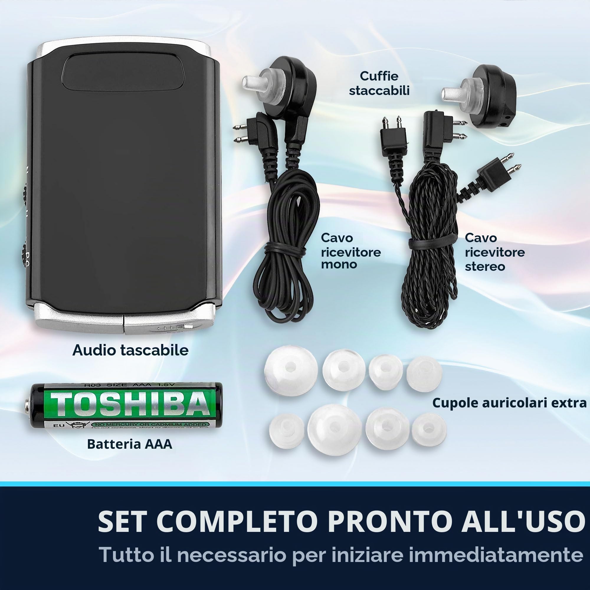 Dispositivo audio - Dispositivo Pocket Sound Voice Enhancer con Duo Mic/Ear Plus Set di cuffie e microfono extra, dispositivo personale di MEDca