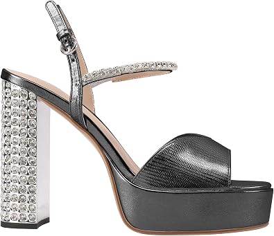 JANSEVEN Rhinestone Sandals Women Crystal Heels Platform Chunky Heel Ankle Strap Sparkling Sandals Peep Toe Sexy Dress Bridal Wedding Party Shoes