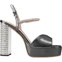 JANSEVEN Rhinestone Sandals Women Crystal Heels Platform Chunky Heel Ankle Strap Sparkling Sandals Peep Toe Sexy Dress Bridal Wedding Party Shoes