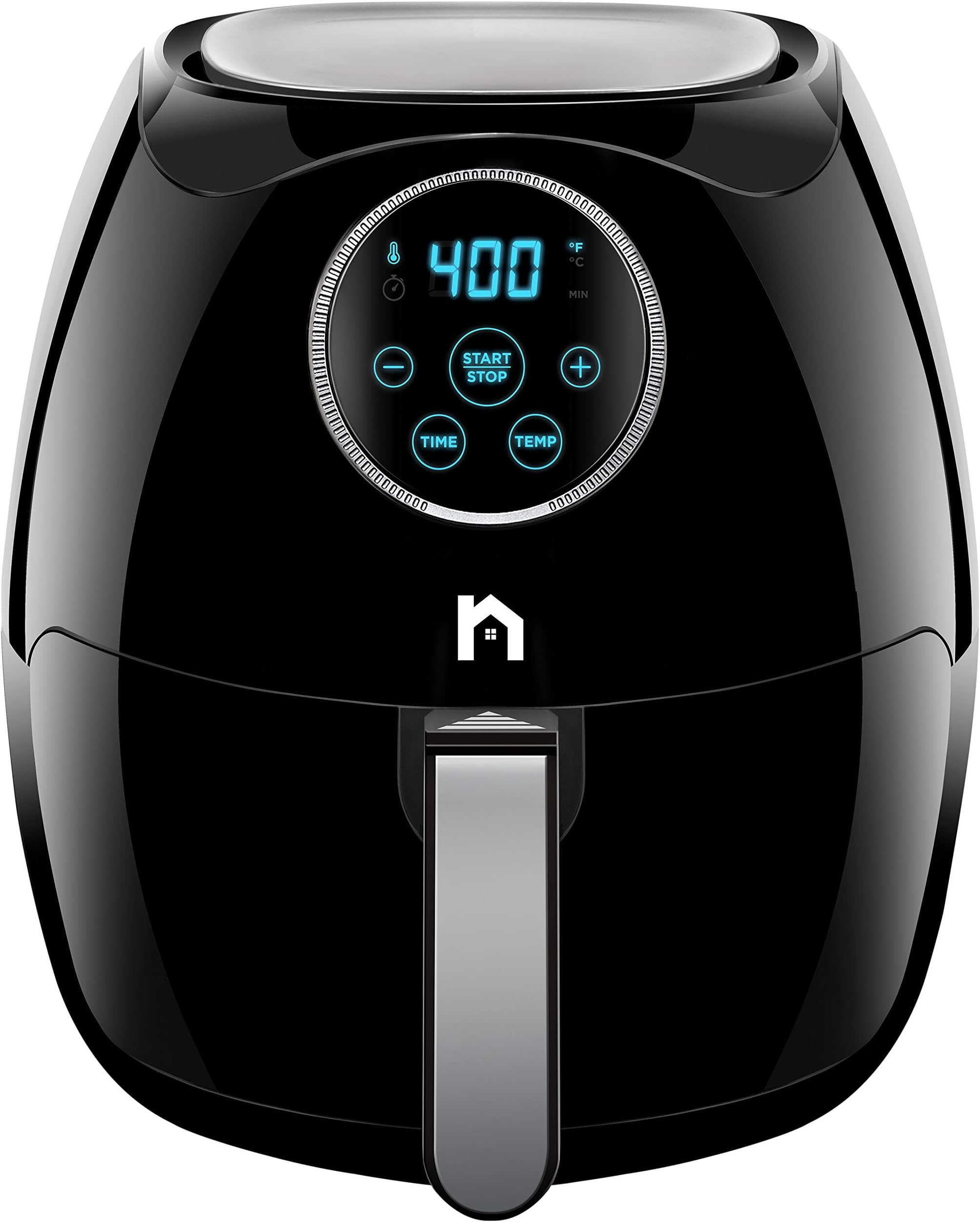 Digital 6.8 Quart Air Fryer w/ Flat Basket, Oil-Free Touch Screen AirFryer, Dishwasher-Safe Parts, Fast Healthier Food, 60 Min Timer & Auto Shut Off, Extra Large Family Size, Black