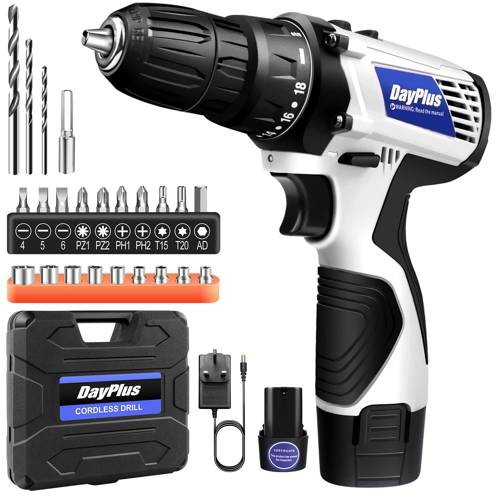 Cordless Drill and Screwdriver Set, 16.8V Cordless Combi Drill Driver Electric Screwdriver with 1.5Ah Lithium Battery & 23 Accessories, 18+1Torque, 45N.m, LED Light, 2 Speed Electric Power Drill Set