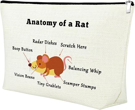 Rat Gifts Mouse Gifts Rat Lover Gift Anatomy Of A Rat Makeup Bag Rat Owner Gifts Rat Mom Gift Animal Lover Gift Cosmetic Bag Rat Themed Gifts for Women Girls Best Friend Daughter Birthday Christmas
