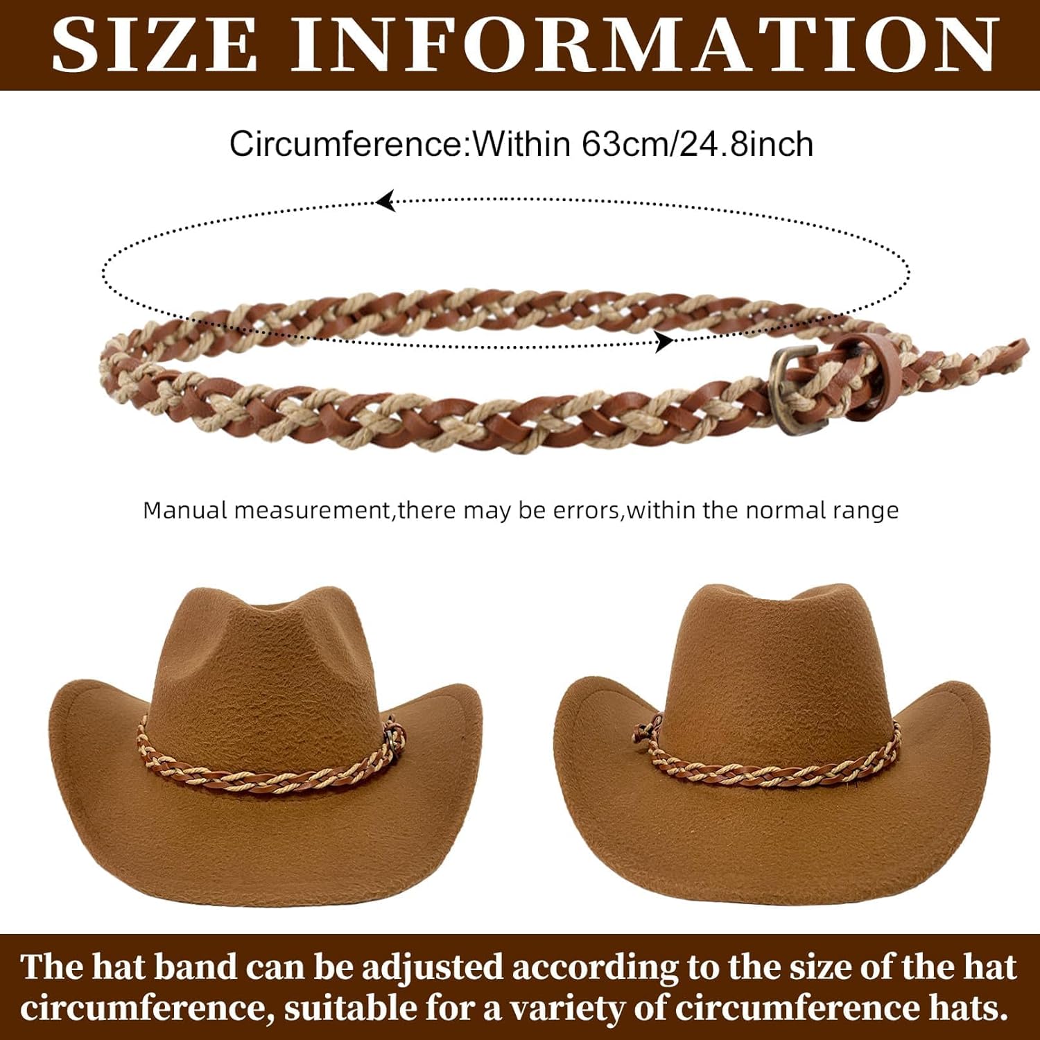 Cowboy Hat Bands for Men Women, Leather Hatbands Belt for Cowboy/Western/Fedora/Cowgirl Hats Multicolor - Image 2