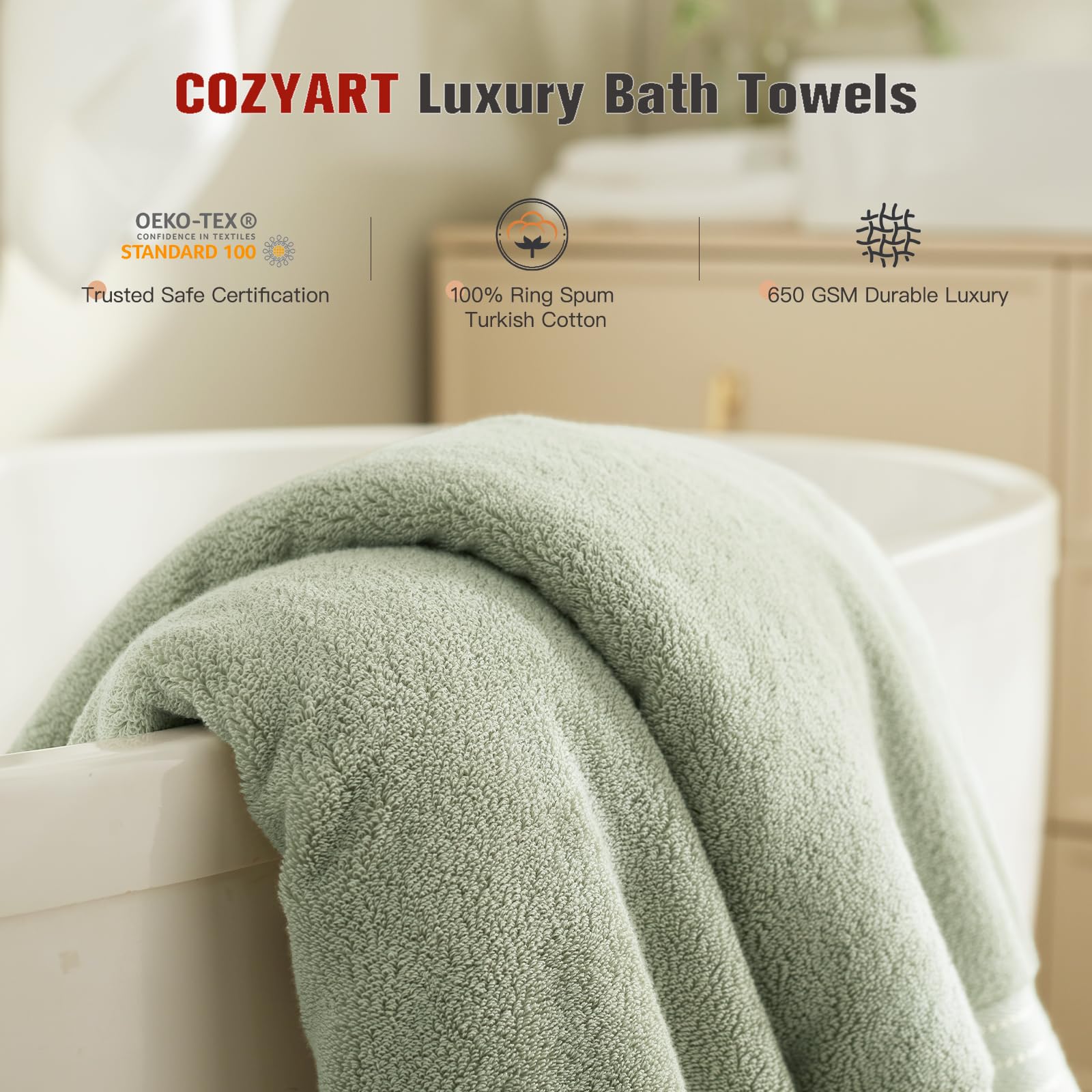 Amazon｜COZYART ラグジュアリーバスタオルセット 6点 セージグリーン