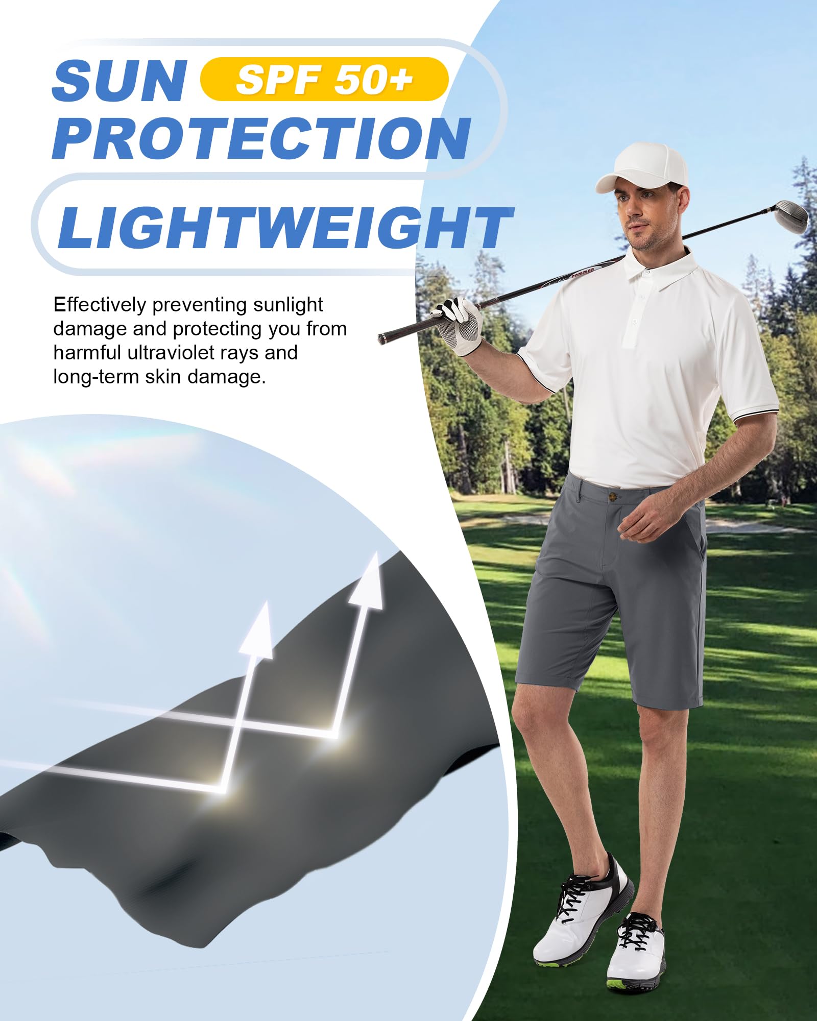 Outdoor Ventures Short de golf pour homme UPF 50+ Stretch Dry Fit 11" Bermuda Short léger à séchage rapide avec poches pour le travail de golf
