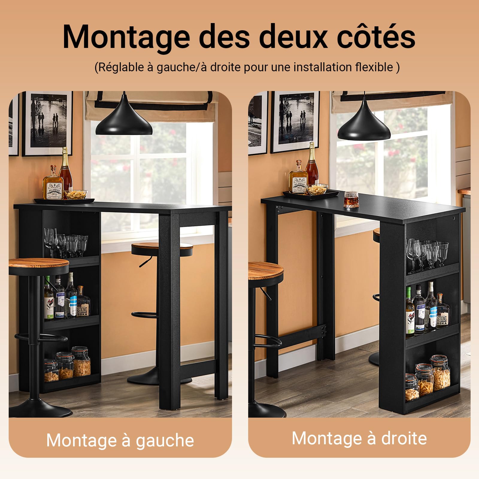 SoBuy Table de Bar Haute de Cuisine Table Mange Debout pour Petits Espaces, Bar pour Cuisine, Salon, Bureau ou Bar à Café Noire 112 x 57 x 106 cm FWT17-II-SCH